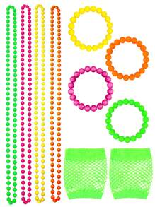 D EXCEED 9 PCS 1980s Costume Accessories Set For Women Neon Party Costume Artificial Bead Necklace Pearl Bracelet Fishnet Gloves Bride Weddings Fancy Dress Party Decorations Gifts Prom - Multicolor - View 1