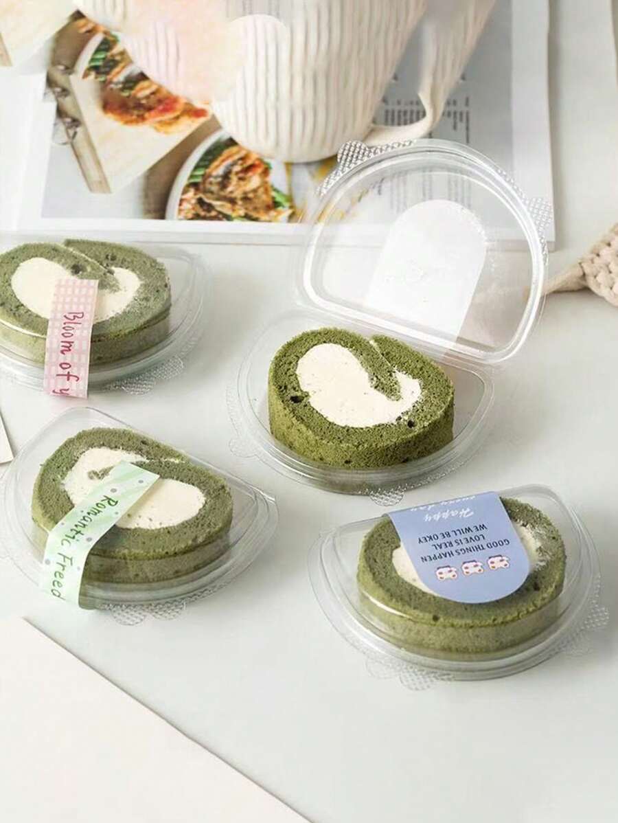 10pcs Clear Swiss Roll Packaging Boxes With Random Stickers, Single Slice Independent Packaging Box For Teddy Bear Cake Roll - White - View 1