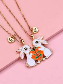 Set de 2 collares con colgante de conejo comiendo una zanahoria en aleación de zinc de colores, adecuado para regalar a amigos - Multicolor - Ver 2