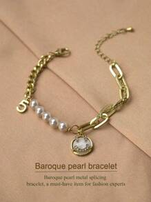 Baroque Pearl Metal Splicing Bracelet, Smiling Freshwater Pearl Bracelet, A Must-Have Item For Fashion Experts, Interpreting Unique Fashion Charm