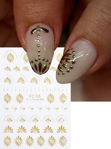 2 hojas con calcomanías de arte de uñas en relieve con estampado bohemio de mandalas, flores, hojas y encaje en 3D con efecto bronceado, decoraciones florales francesas autoadhesivas para diseños DIY