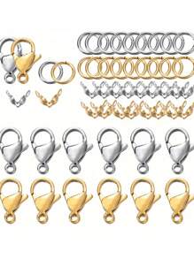 80pcs/Set Stainless Steel Lobster Clasps Crimp Bead Clasp Jump Rings Connector For DIY Bracelet Necklace Chains Jewelry Making - Multicolor - View 6
