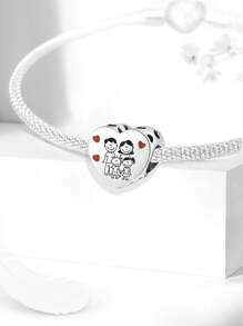 1 PC 925 Sterling Silver Family Heart Charm Bead Fit For Women Bracelets Bangles DIY Jewelry Making And Daily Outfit Matching Jewelry Decoration For Girls Valentines