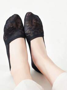 6 Pairs Plus Size Women Invisible Short Socks, Lace Trim Casual Non-Slip Ankle Socks [Without Paper Card]