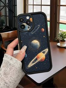 1pc Multi-Color Pixel Universe Silicone Shockproof Protective Phone Case, Low-Key Luxury Black Full Body TPU Thick Cover, Compatible With IPhone 16 - Black - View 5