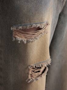 INFLATION Distressed Pocket Wide Leg Loose Fit Men's Jeans - Brown - View 4