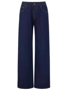 Women Wide Leg Jeans Low Rise Baggy Straight Leg Jeans Loose Boyfriend Jeans Casual Denim Pants Y2k Streetwear - 深藍色 - 查看 5