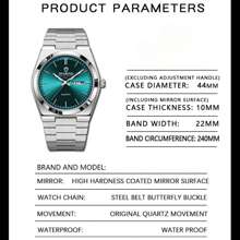 1pc Men's Watch Silver Green 50m Waterproof Rust-Proof 316 Stainless Steel Luminous Hands Japan Imported Quartz Automatic Movement - High-Quality Built-In Long-Life Japan Battery English Sunday Calendar Precise Timekeeping Men's Birthday Gift Husband Father's Day Wedding Souvenir - Bạc - Xem 9