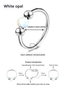 1 Piece 18G High-Quality Stainless Steel Nose Ring, Inlaid With Opal For Girls - Anti Allergic, Closed Design To Prevent Falling Off
