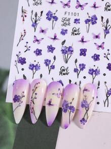 2片装优雅花卉美甲贴纸，紫色丁香花图案自粘3D美甲贴花，易于粘贴，打造独特创意美甲 - 彩色 - 查看 5