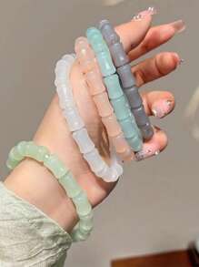 50pcs Bamboo Glaze Beads, Chinese Style Cylider Diy Bracelet Making Craft Jewelry Making Supplies For Necklace, Bracelet, Hair Clip