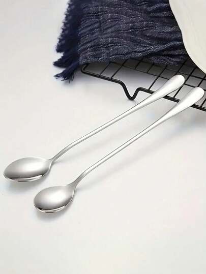 8pcs Stainless Steel Long Handle Ice Tea Spoon, Coffee Spoon, Ice Cream Stirring Spoon, Dishwasher Friendly, Kitchen Accessories, Flatware Set Back To School