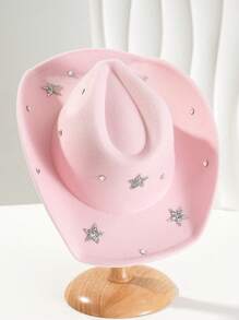 1 件男女通用毡牛仔帽，带有独特的星形镶嵌宝石装饰，波西米亚和朋克风格圆帽，优雅美观，适合主题派对、西方庆典、聚会、角色扮演、毕业典礼、化妆舞会、节日、婚礼、生日、音乐节 - 星星 - 查看 19