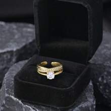 1pc Classic Luxury Stainless Steel Jewelry With Cubic Zirconia, Titanium Steel Ladies' Wedding Ring With Gift Box, Suitable For Gifts, Parties And Weddings - Model (with Gift Box) - View 2