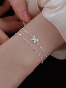 1件精美奢华双蝴蝶结设计手链，情人节礼物 - 玫瑰金 - 查看 2