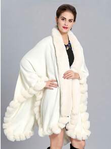 1pc Women Faux Fur Trimmed Windproof Warm Shawl Cloak, Fashion Elegant Plus Size Poncho For Daily, Air-Conditioned, Party And Holiday Wear For Dress - Multicolor Four Seasons Shawl - View 10