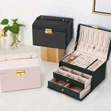 1pc Jewelry Box Organizer, Faux Leather Jewelry Display Case, Large Capacity 3-Layer Drawer Jewelry Box, Suitable For Earrings, Bracelets, Rings, Mother's Day, Valentine's Day Gift - Jewelry Display And Packaging Supplies - Many - View 3