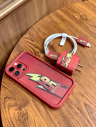 Racing 95 Bamboo Fiber Phone Case + Charger Cable Protector Compatible With IPhone 16 Pro Max/11/12/13/14 Plus/15 Pro/XS/XR Waterproof Shockproof Anti-Fall Scratch Resistant