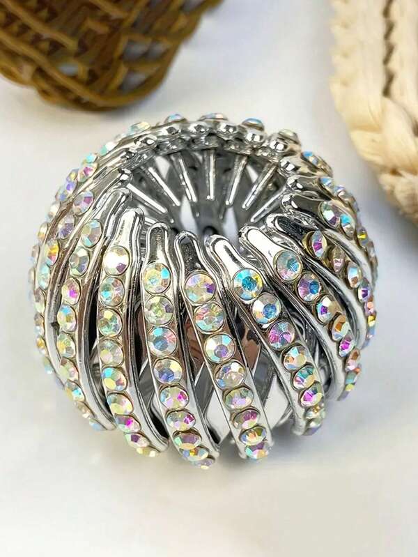 1 Stück/2 Stück/3 Stück Elegante Damen Kristall Strass Vogelnest Design Haarspangen - Glitzernde Kristall & Pailletten Haargummis, rutschfeste Kristall Griffe, boho eleganter Stil Haarknoten Haarspange, Haarknoten Haarstück, Haarstyling Spangen, Schulsachen