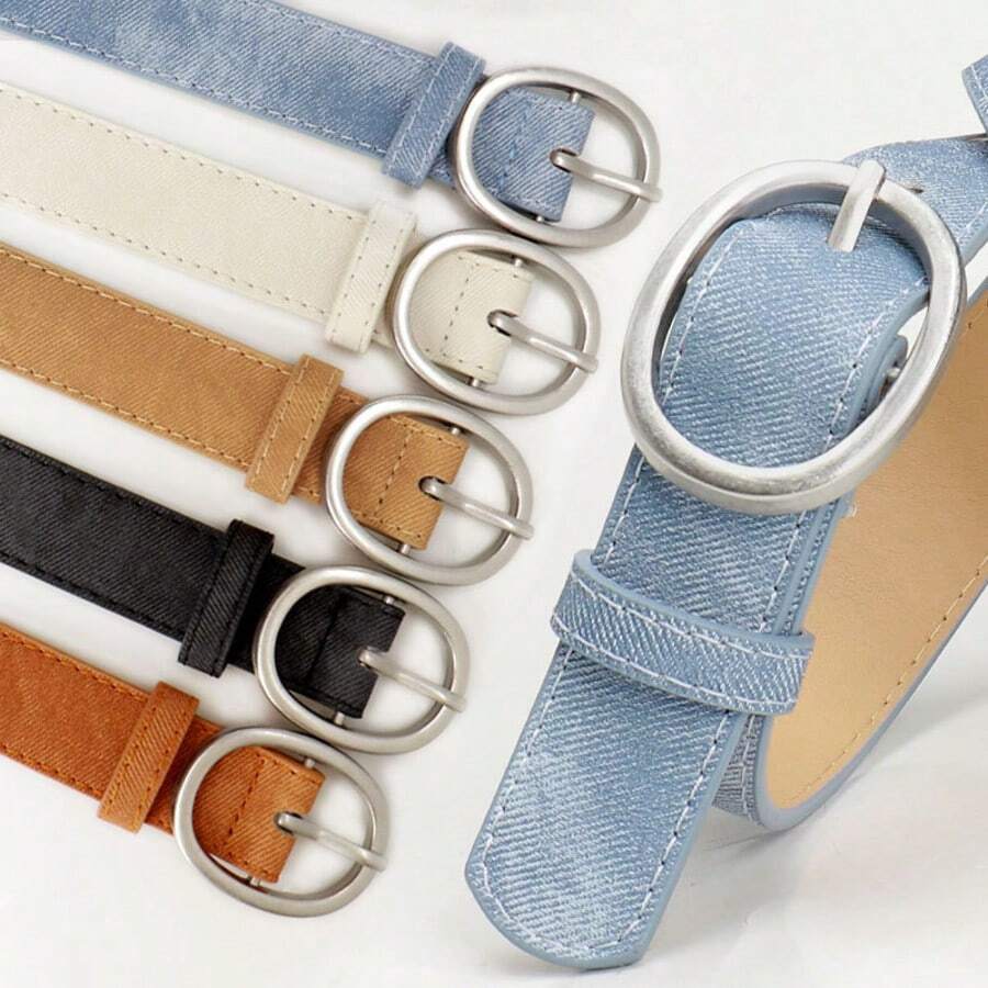 1pc Fashionable Casual Oval Metal Buckle Belt, Versatile For Jeans, Minimalist PU Leather Student Decoration Belt For Women Fall, Autumn, Halloween