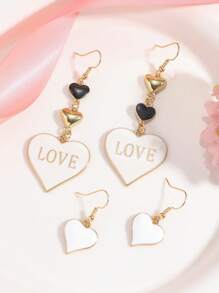 1/2 Pairs Multi-Color Fashion Heart-Shaped Metal LOVE Enamel Pendant Earring Set, Suitable For Women Daily Wear, Valentine's Day Gift,Mom,Mother,Mother's Day,Gift