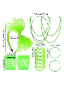 D EXCEED 6 PCS 1920s Costume Accessories For Women Neon Lace Bow Hairband Circle Earrings Artificial Bead Necklace Bracelet Fishnet Gloves Bride Weddings Masquerade Decorations Gifts Prom - Multicolor - View 3