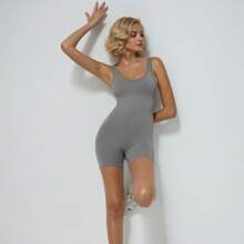Women's Shorts Jumpsuits Sleeveless One Piece Bodysuit Square Neck Sexy Yoga Workout Romper - 灰色 - 查看 3