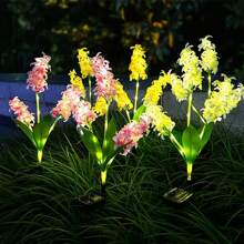 复活节礼物新款太阳能风信子LED庭院灯，太阳能灯LED草坪灯，风信子花灯设计，风信子花灯笼，庭院装饰花园，户外防水地插景观灯，亮黄色，粉色，白色花朵装饰 - 彩色 - 查看 9