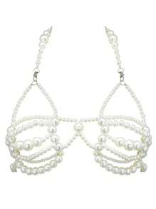 1pc Handmade Adjustable Pearl Body Chain - Essential For Goddess, Perfect For Layering And Special Occasions - White - View 2