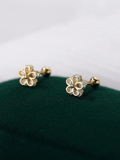 Stylever 1 par de Pendientes de plata de ley 925 con diseño de estrella de cinco puntas y pequeña flor con circonita para mujer, regalo para festival, cumpleaños, boda, compromiso, novia, joyería para San Valentín