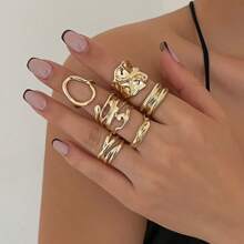 CIREY Set de 6 anillos metálicos asimétricos y texturizados, anillos personalizados unisex, regalo para parejas, regalo de festival