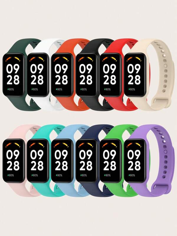 1pc Solid Color Casual Style One-Piece Silicone Smart Bracelet Strap Suitable For Mi Band 8 Active