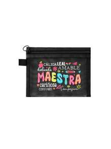 MAESTRA Letter Pattern Mesh Bag, Letter Print Zipper Makeup Bag, Transparent Mesh Storage Bag/Toiletry Bag, Gift For Her, Suitable For Cosmetics Storage, Dorm Room, Mother's Day Gift Make Up Bag - Multicolor - View 11