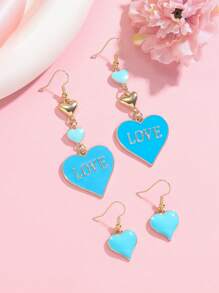 1/2 Pairs Multi-Color Fashion Heart-Shaped Metal LOVE Enamel Pendant Earring Set, Suitable For Women Daily Wear, Valentine's Day Gift,Mom,Mother,Mother's Day,Gift
