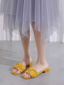 女士方头时尚日常休闲拖鞋时尚凉鞋夏季女士凉鞋 - 黃色 - 查看 1
