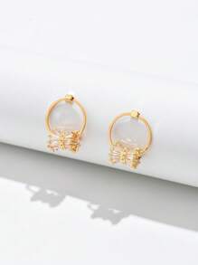1 Pair Fashionable New Gold-Color Geometric Circle Copper Zirconia Stone Earrings, Stud Earrings For Women, Casual, Holiday, Date