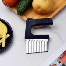 1pc Stainless Steel Handheld French Fry Cutter, Potato Slice Chopping Tool, Multifunctional Kitchen Gadget For Making Party Snacks And Mother's Day Cooking - Black - View 5