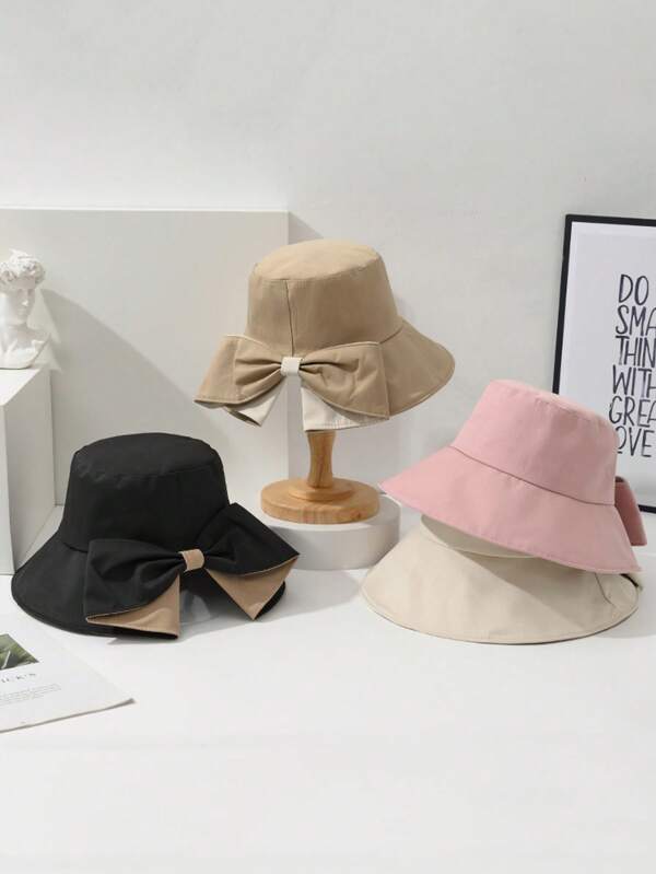 1 pieza Sombrero de cubo con lazo colorido para mujer, adelgazante, sombrero de protección solar UPF para primavera/verano