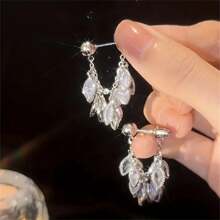 Silver Zirconia Tassel Earrings, High-End Unique Earrings Studs, Elegant Earrings For Women