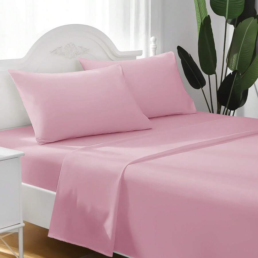 Luxurious And Breathable Bedding Set, Consisting Of 1 Flat Sheet, 1 Soft Bed Sheet And 1/2 Pillowcases - Ultra-Soft Cotton That Is Wrinkle-Resistant, Hypoallergenic And Easy To Care For. - 玫瑰紅 - 查看 1