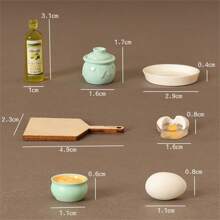 Set de 13 piezas Mini Cocina de Juguete con Aceite de Oliva, Huevos, Ollas y Sartenes de Cerámica, Juguetes para Fotografía y Decoración