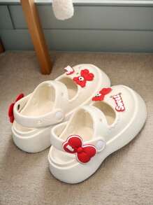 New EVA Girls Sandals, Kids Shoes, Cute Cartoon Bear Bow Pattern, Fashionable, Comfortable, Lightweight, Smooth Shoes, Garden Shoes, Indoor Home, Outdoor Travel, Beach Walk, Leisure Sandals, Beach Shoes