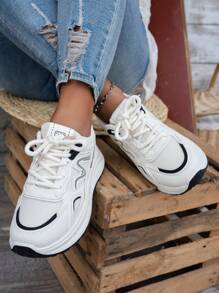 复古流行厚底软皮厚底运动鞋，女式，百搭超轻系带运动休闲鞋，2025 年春/秋 - 黑色 - 查看 3