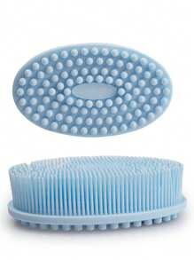 1pc Silicone Cleaning Brush For Shower, Silicone Shampoo Shower Brush, Household Adult Double-Sided Rubbing Bath Brush, Massage Bath Brush, Bathroom Cleaning Tools