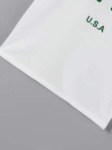 2 Stücke/Set modisches, simples Buchstabenprint Lässig Strick Sport Rundhals Kurzarm T-Shirt & Shorts Set für Jungen im Alter von 8-12 Jahren - Weiss - Übersicht 10