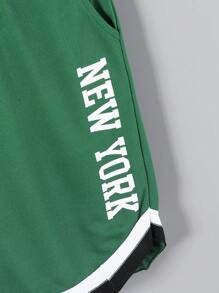 2 Stücke/Set modisches, simples Buchstabenprint Lässig Strick Sport Rundhals Kurzarm T-Shirt & Shorts Set für Jungen im Alter von 8-12 Jahren - Weiss - Übersicht 5