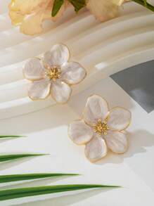 1 Pair Delicate Sweet White Enamel Flower Stud Earrings For Women, Suitable For Holiday