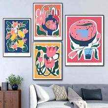 1 件现代波西米亚极简主义植物花卉艺术抽象海报印刷品墙壁艺术图片客厅家居装饰无框架 - 彩色 - 查看 6