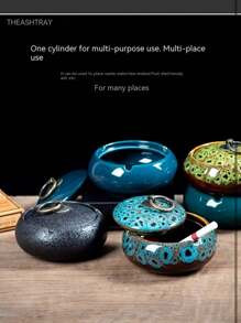 Ceramic Ashtray With Lid Round Cigar Ashtray Suitable For Home, Office, Bar/Restaurant, Also Can Be Used As Table Decoration. Office/Home Decoration, Smoking Set, Ashtray, Portable Car Ashtray, Mahogany Ashtray. Ceramic Collection Ornaments. Halloween/Christmas Decoration Ornaments. Holiday Gifts. Great Gift For Smokers (Kiln Fired, Appearance Has Been Changed) Gift For Smokers