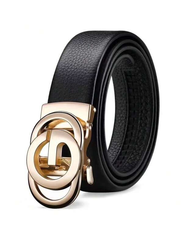 3.5cm Width Letter Buckle Gold, Silver, Gun Black Alloy & PU Leather Fashion Belt For Men And Women, Suitable For Jeans, Student, Korean Style, Decoration